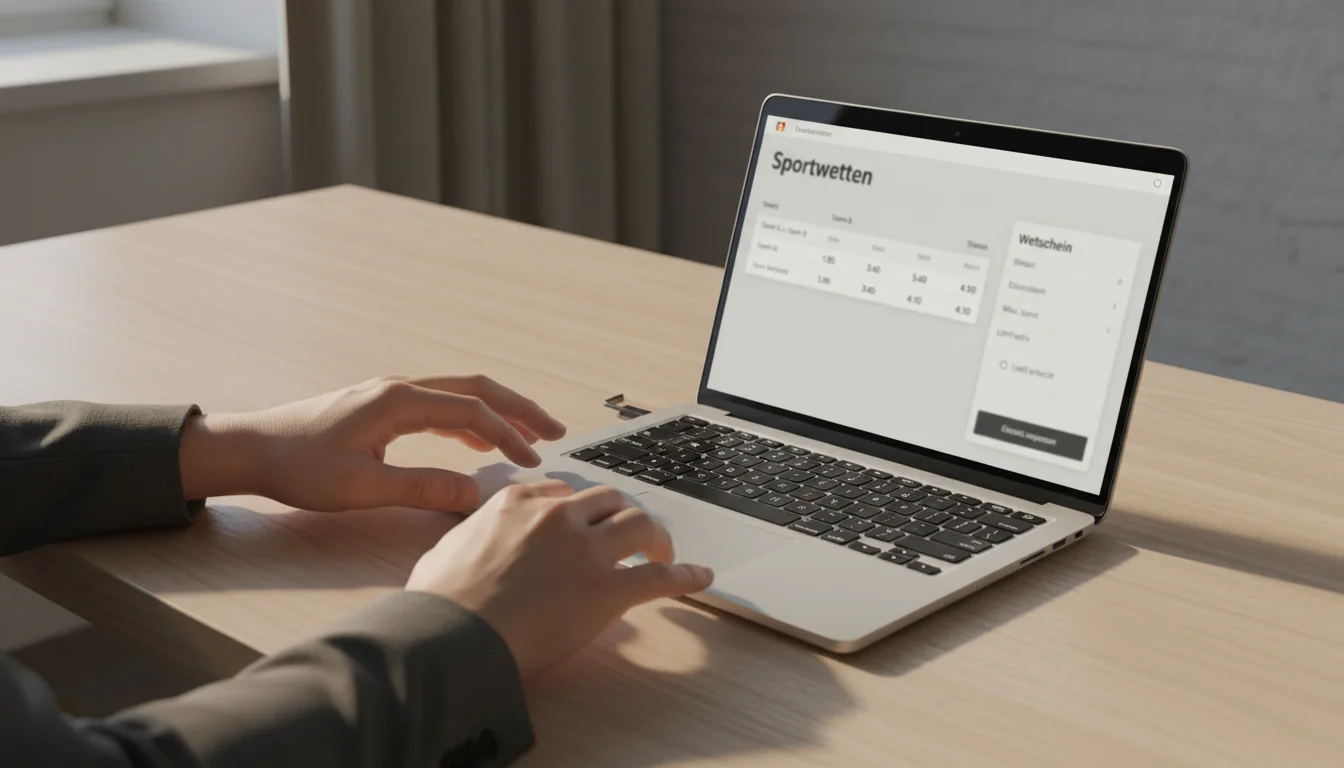 Wettschein auf Laptop mit Sportwetten-Interface