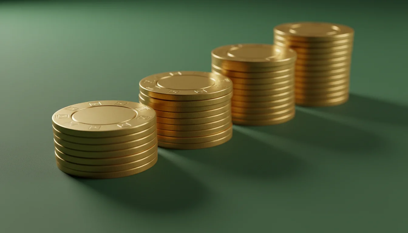 Stapel goldener Chips auf grünem Filz