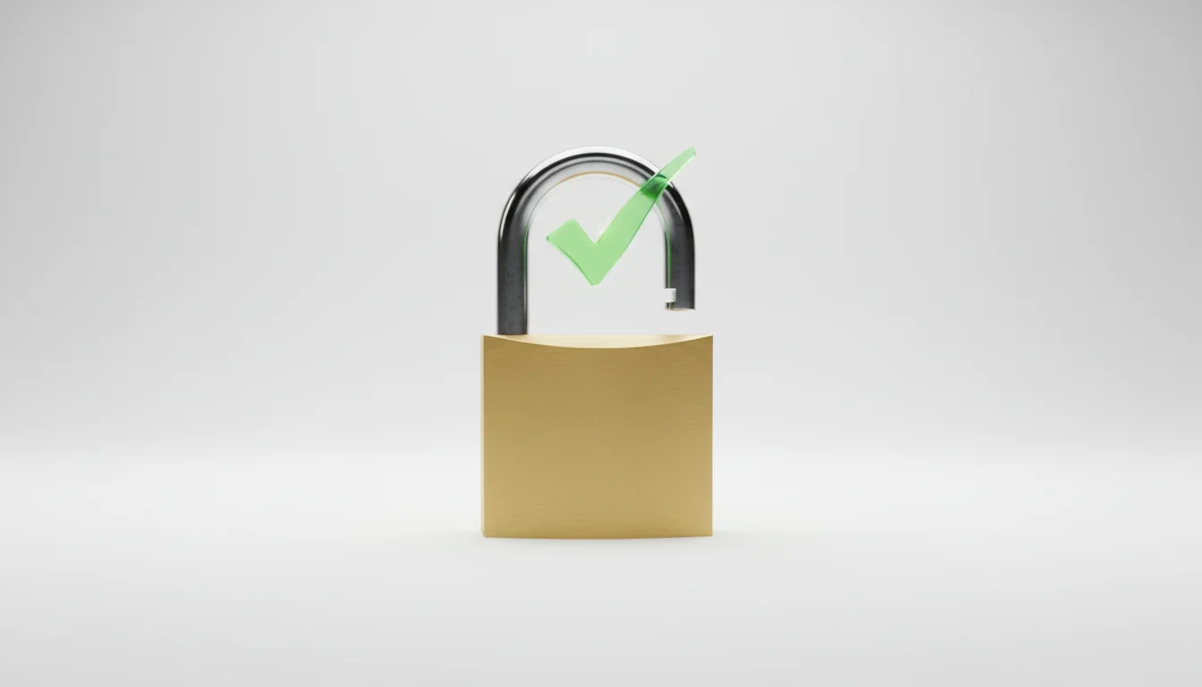 Sicherheitsschloss mit Häkchen-Symbol für Vertrauenswürdigkeit