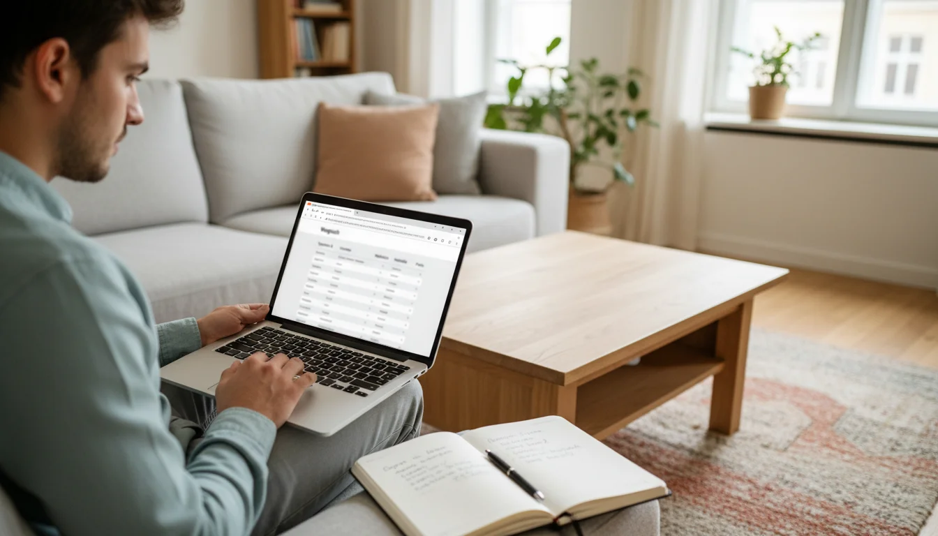 Person recherchiert verschiedene Krypto-Wettanbieter am Laptop