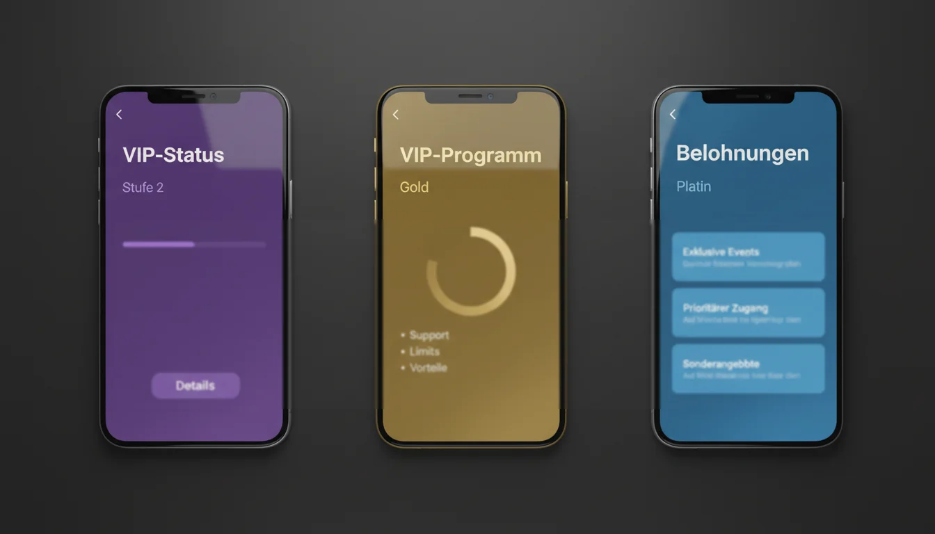 Drei Smartphones zeigen verschiedene VIP-Programm-Interfaces