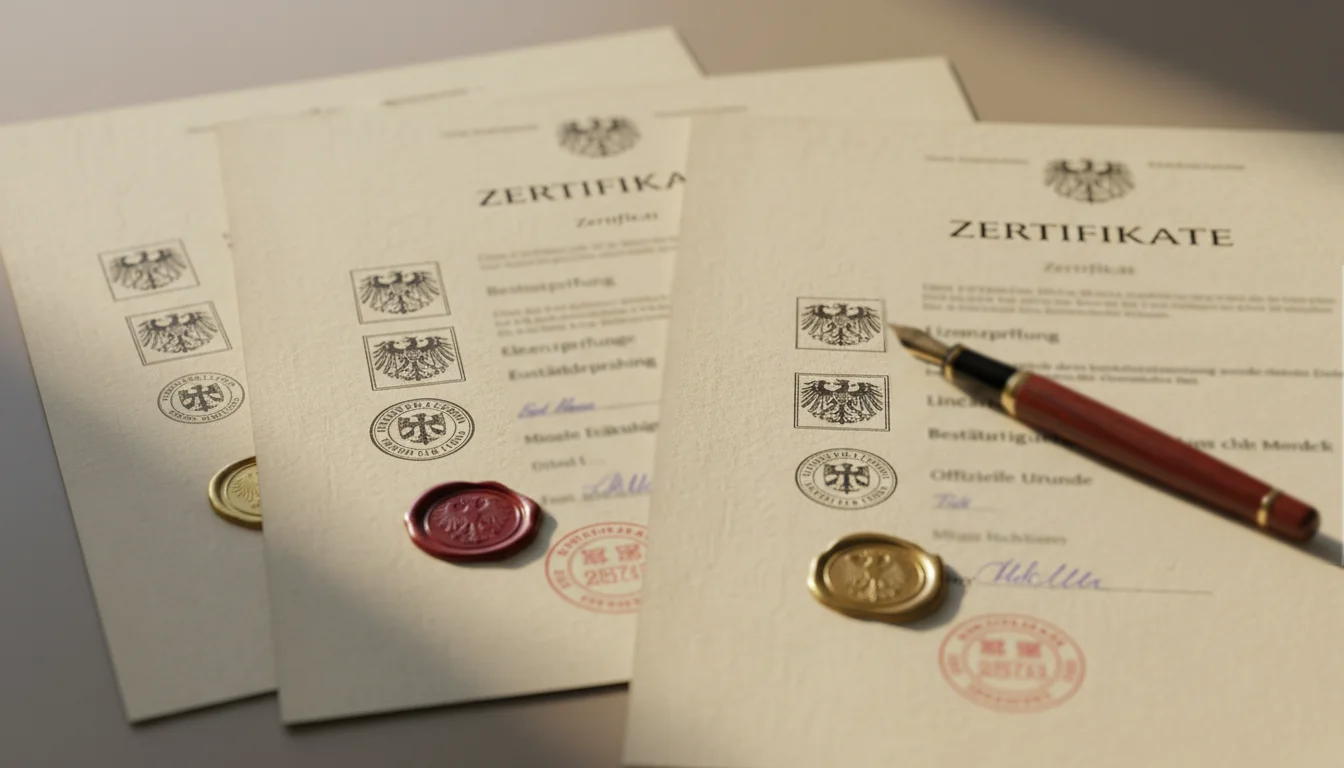 Offizielle Dokumente und Stempel für Lizenzierung