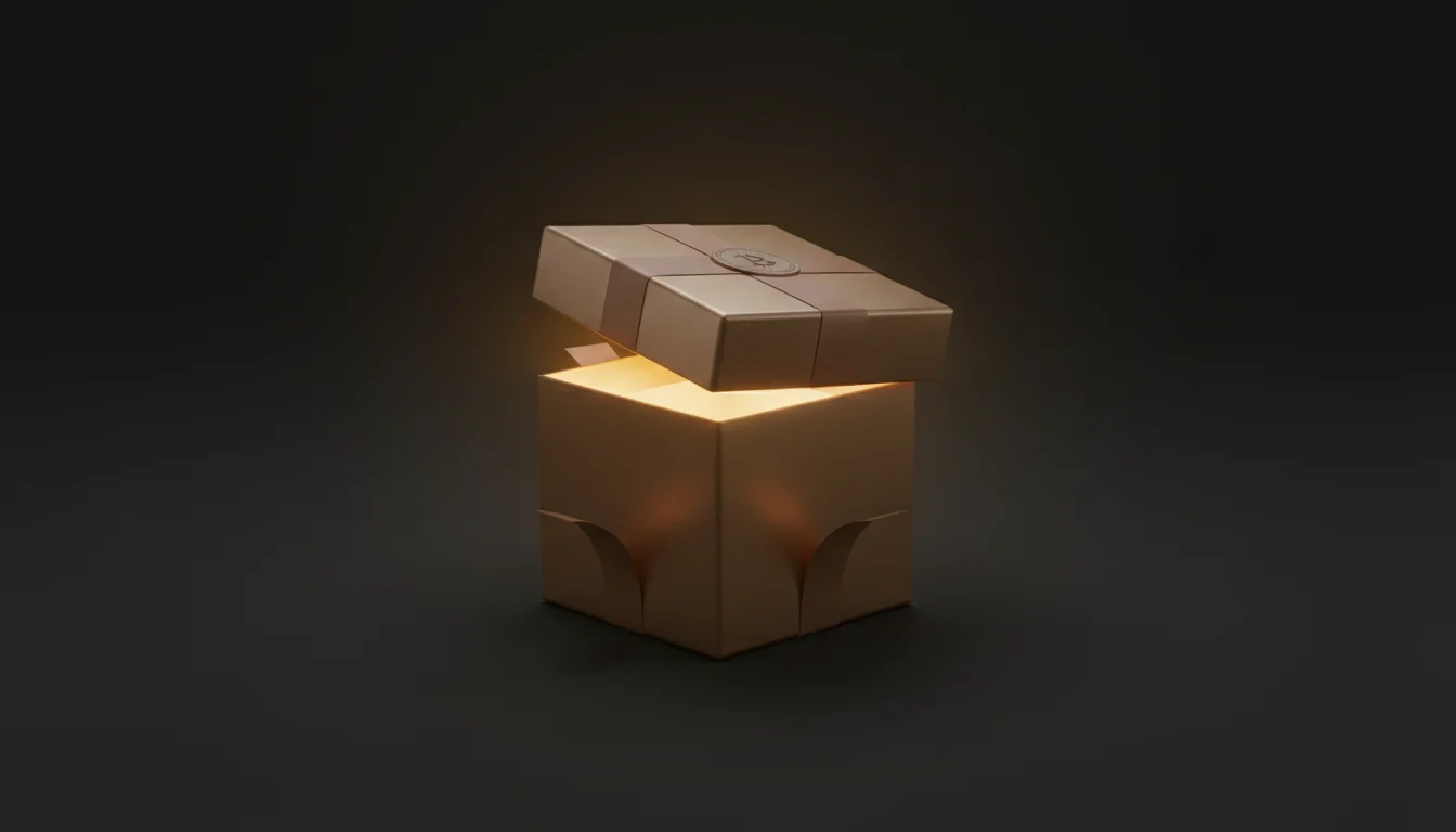 Geschenkbox mit Krypto-Symbol als Symbol für Willkommensbonus