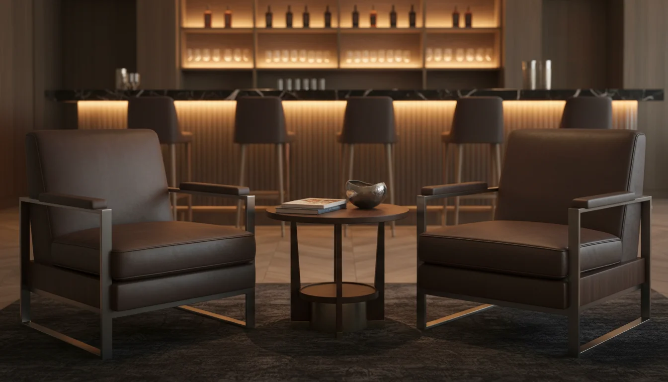 Eleganter VIP-Lounge Bereich mit goldener Beleuchtung