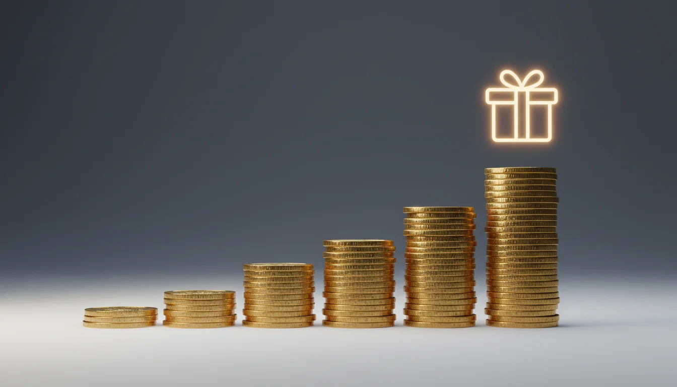 Goldene Münzen mit Prozentzeichen als Symbol für Einzahlungsbonus