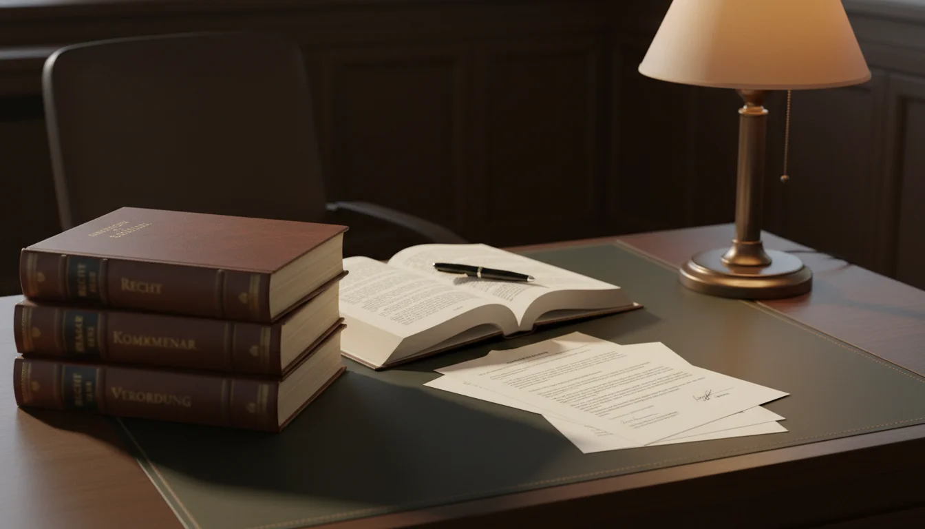 Gesetzbücher und juristische Dokumente auf einem Schreibtisch