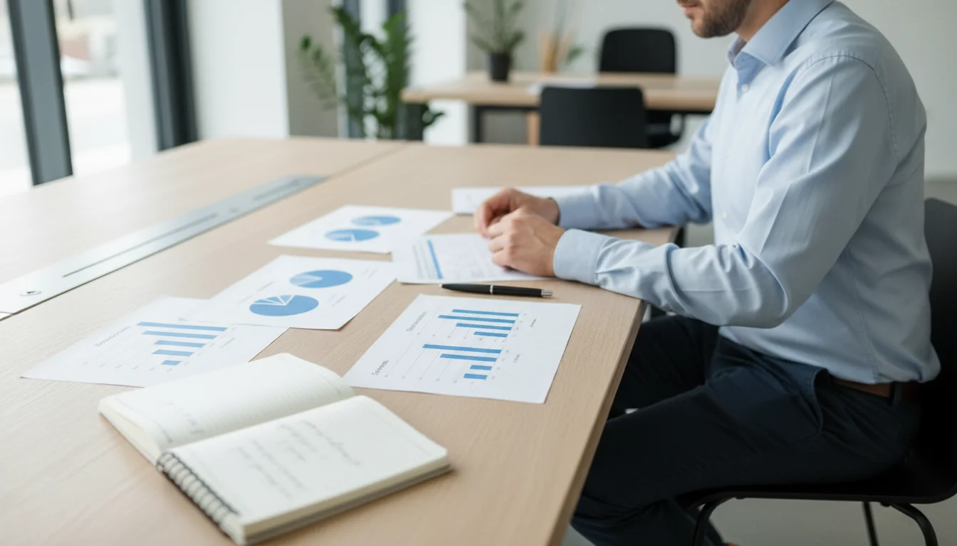 Person analysiert verschiedene Dokumente mit Grafiken zu Wettlimits