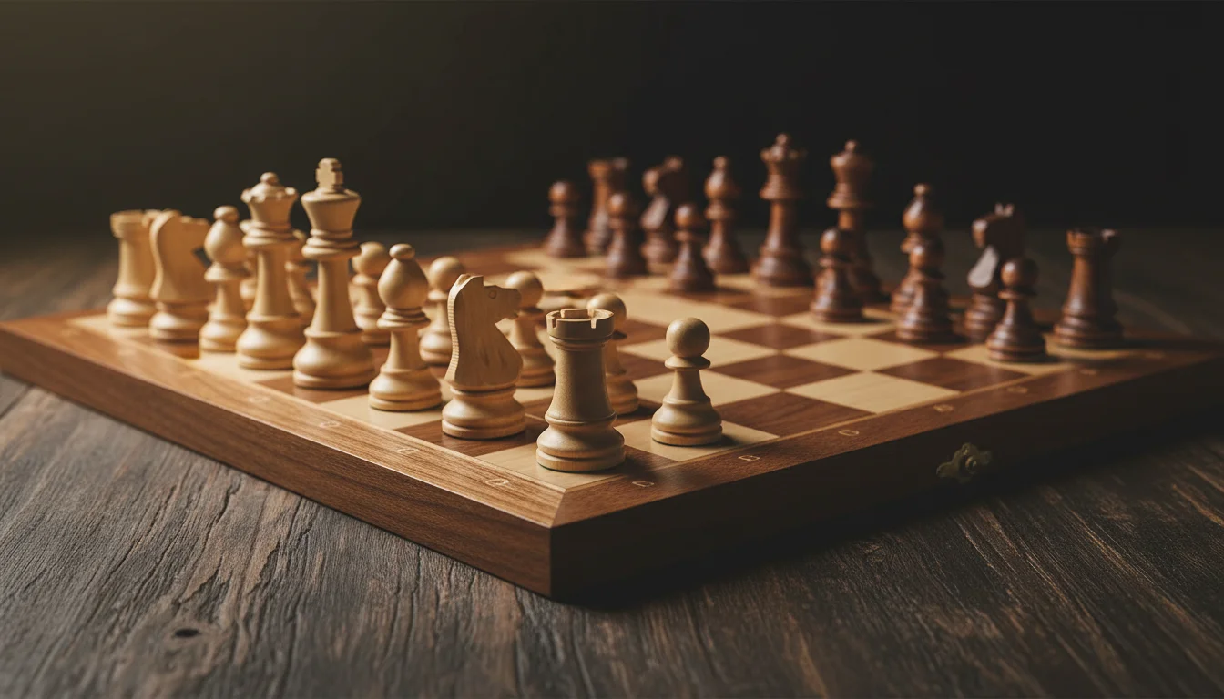 Schachbrett mit Figuren in strategischer Aufstellung, symbolisch für Wettstrategien