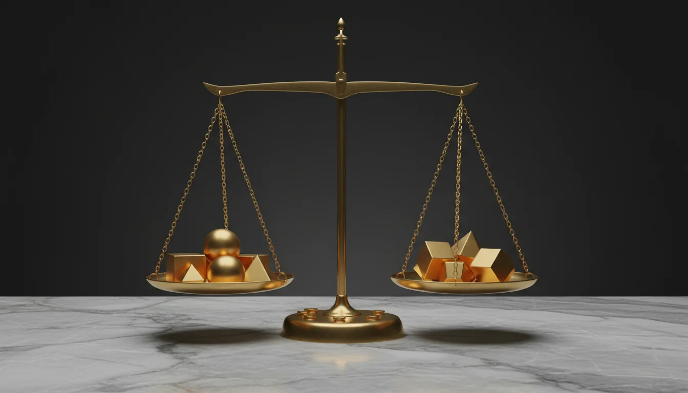 Waage mit Vorteilen und Risiken symbolisiert ausgewogene Bewertung